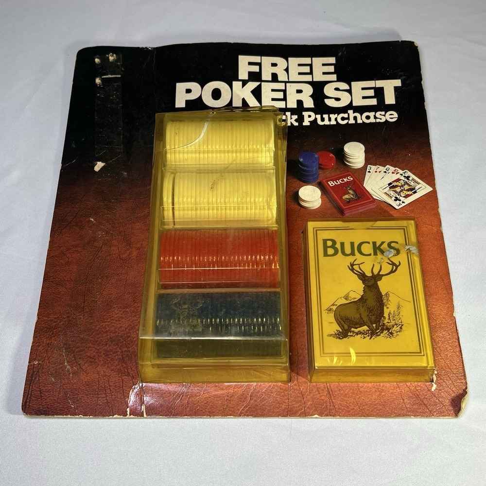 VINTAGE BUCKS Cigarettes FREE POKER‎ SET Playing Cards & Chips New In Package